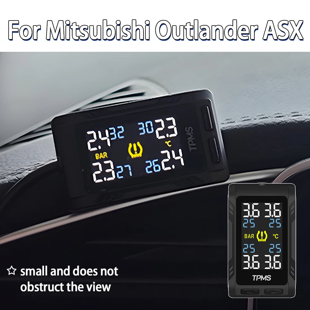 Wireless Adhesive TPMS Tire Pressure Monitor Digital Display 4 Sensors for Mitsubishi Outlander ASX Pajero Eclip Car Accessories