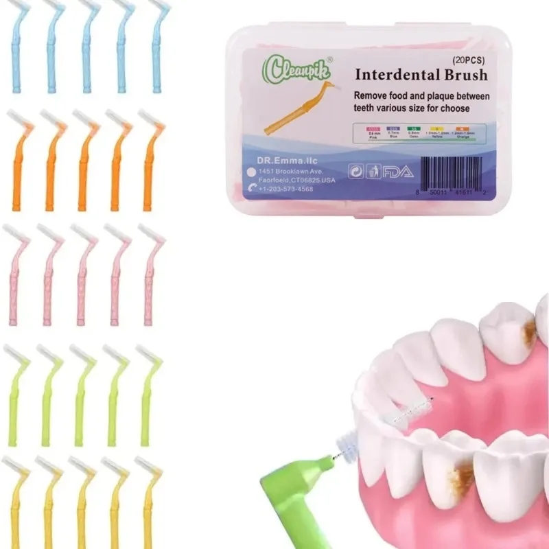 5 Boxes (20pcs/box) L-Shape Interdental Brush Wire Orthodontic Interdental Brush Orthodontic Toothbrush Soft Bristle Oral Care