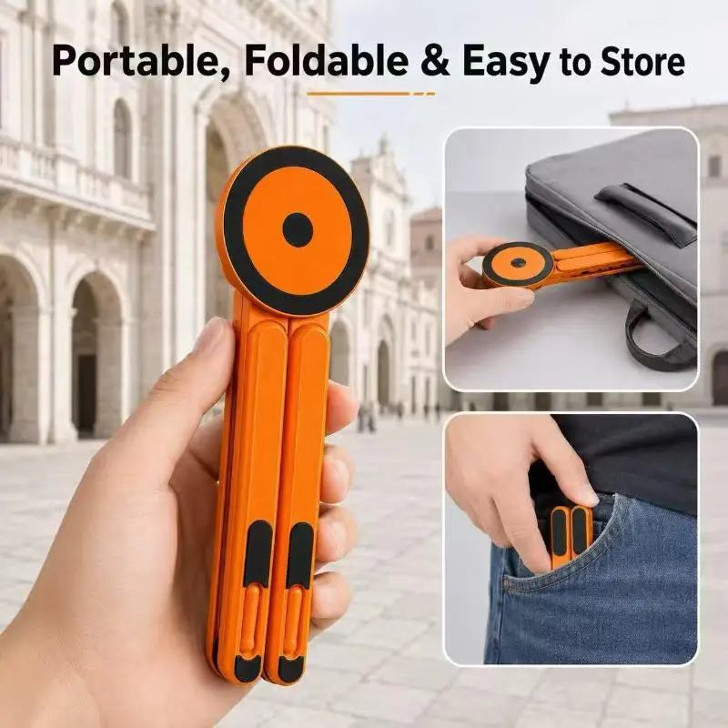 Foldable Rotating Magnetic Phone Stand Stable Aluminum Alloy Desktop Holder for Content Creator Live Streaming