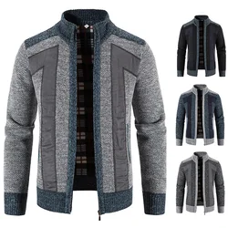 Suéter de cardigan de malha masculino, jaqueta pelúcia e espessa, suéter com zíper, popular, outono e inverno