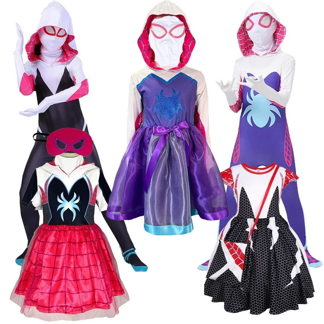 Mädchen Gwen Stacy Ghost Spider Kostüm Body Frauen Erwachsene Kinder Halloween Cosplay Spiderman Kostüm Fantasy Sexy Dress Up Outfit