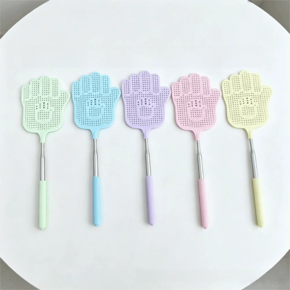 Extendable Retractable Fly Swatter Dense Mesh Stainless Steel Handle Hand Shaped Bug Catcher Macaron Color Hand Shaped