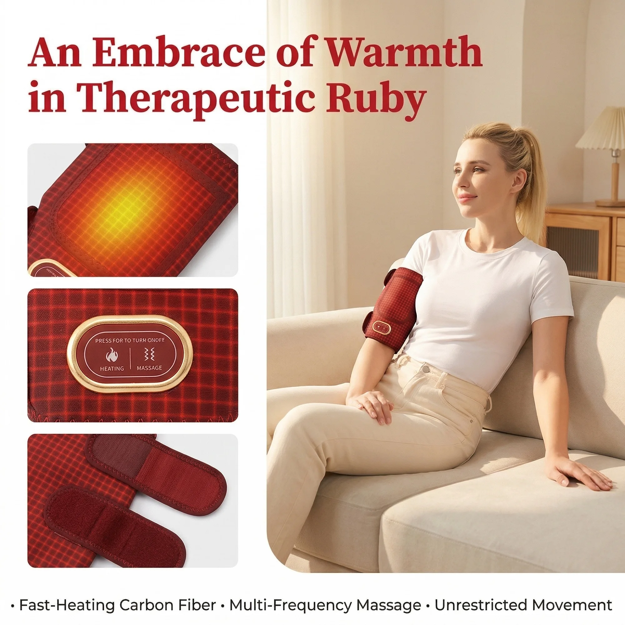 Heating Massage Arm Brace Elbow Arm Knee Leg 3 Heat Settings Muscle Relaxation Anti-fatigue USB Powered Hot Compress Winter