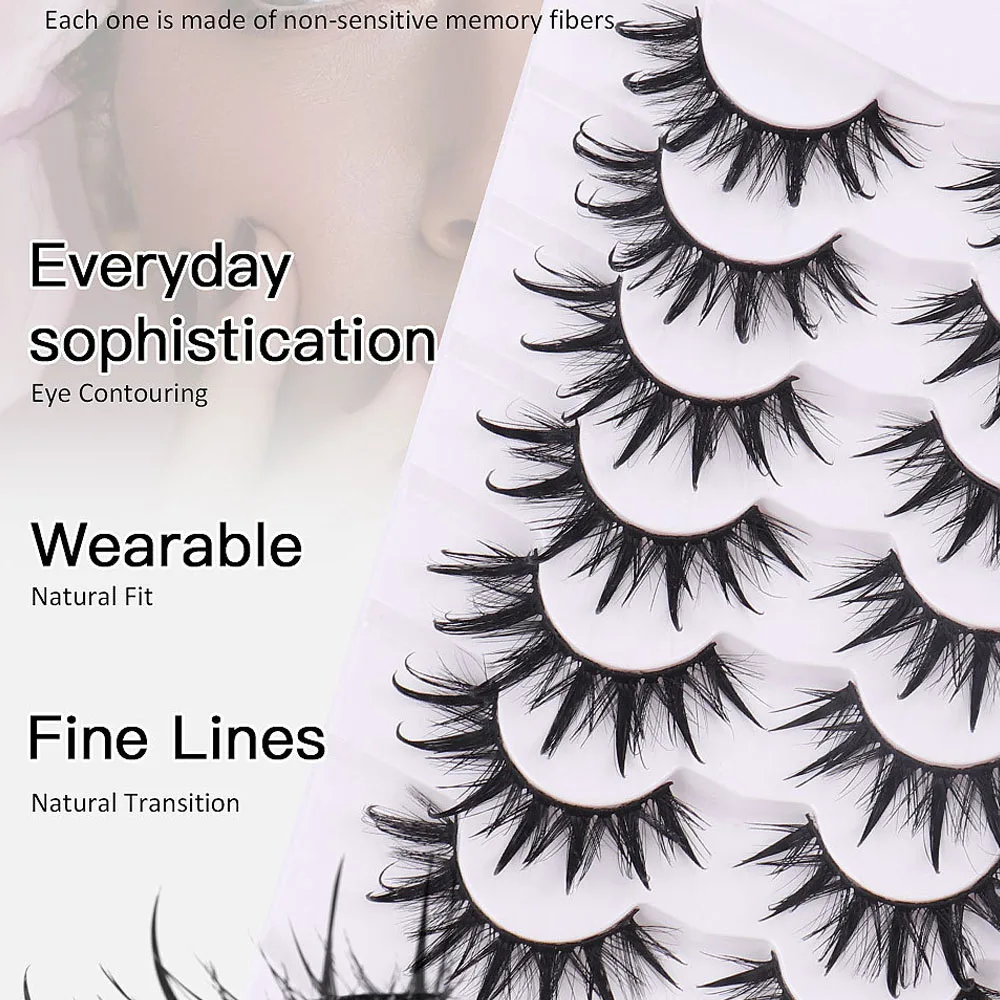 7 Pairs 3D Fluffy Wet Eye Eyelashes Set Messy Comic Eye Eyelash Extension Natural Long Thick Black Band Reusable Handmade Makeup