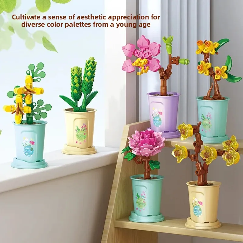 Bouquet Flower Bricks Construction Set Micro Particle Building Block Toy for Children Girl 6 to 10 Year Old Block Assembling Toy