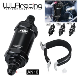 WLR - PQY BLACK AN6 / AN8 / AN10 Adaptor Fittings Inline Fuel Filter E85 Ethanol With 100 Micron Stainless Steel Element