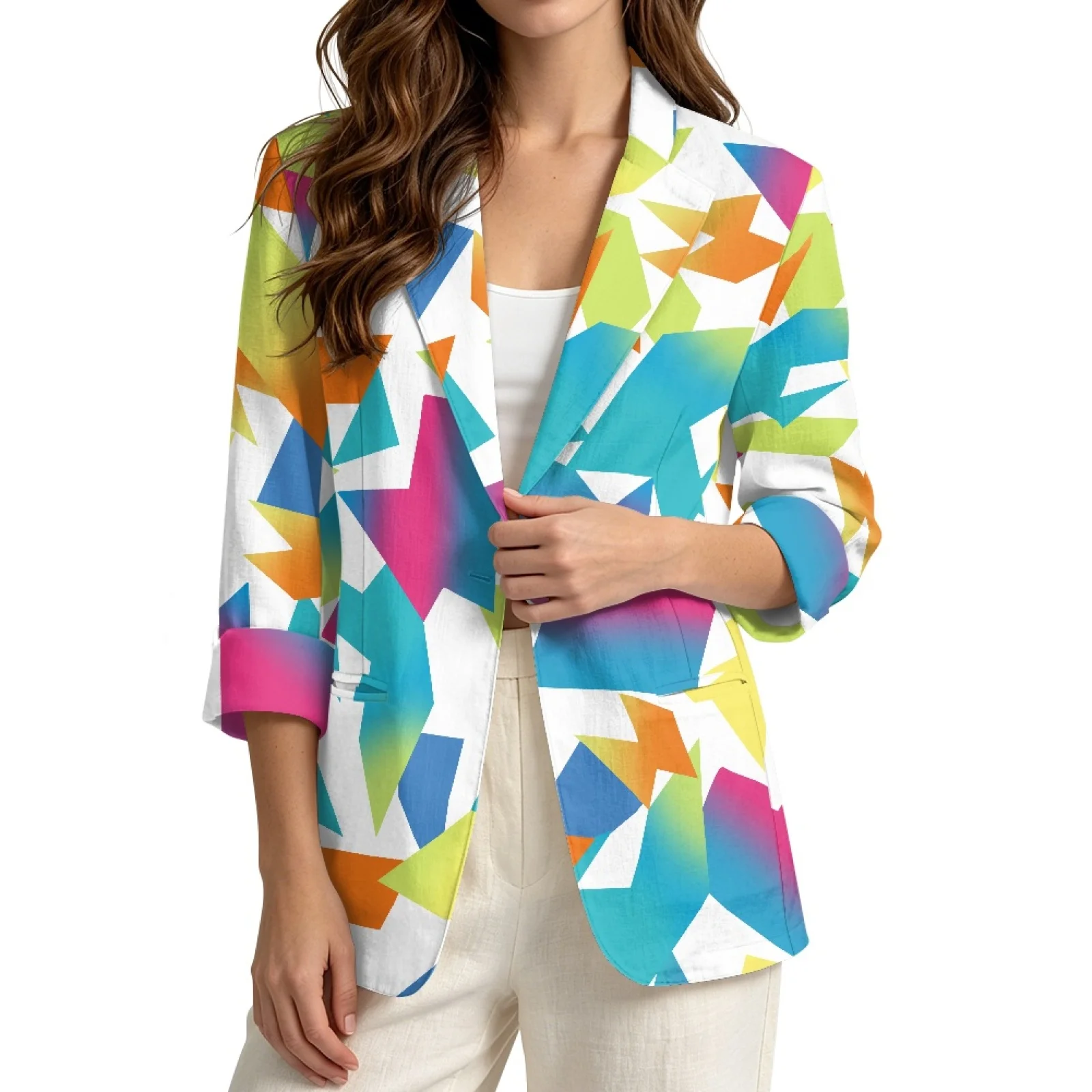 PENSTROLL Geometric Shapes Lightweight Beach Jackets for Women Linen Style Open Front Cardigans Light Cover Up