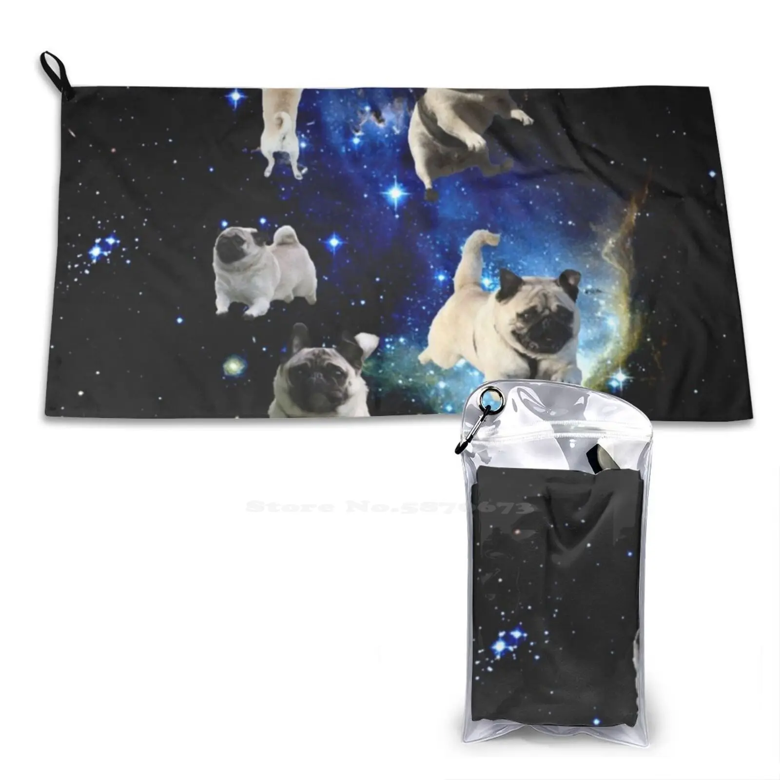 Space Pugs Soft Towel Quick Dry Beach Towel Pug Space Flying Silly Dank Meme Dog Floating Stars Trippy Funny