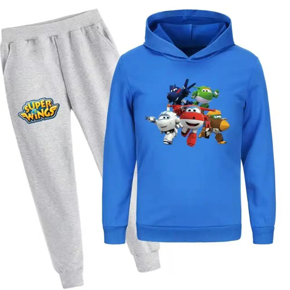 Super Wings Hoodie Set Kids Autumn Trendy Hoodies Pants 2 Pieces Sets Children's Clothing Toddler Girls Outfits Boys Tracksuit