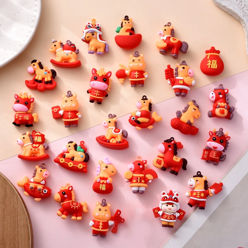 10 قطعة 2026 السنة الجديدة الحصان المفاتيح قلادة لطيف المهر Charms المعلقات لصنع المجوهرات المفاتيح DIY بها بنفسك اكسسوارات لوازم #3