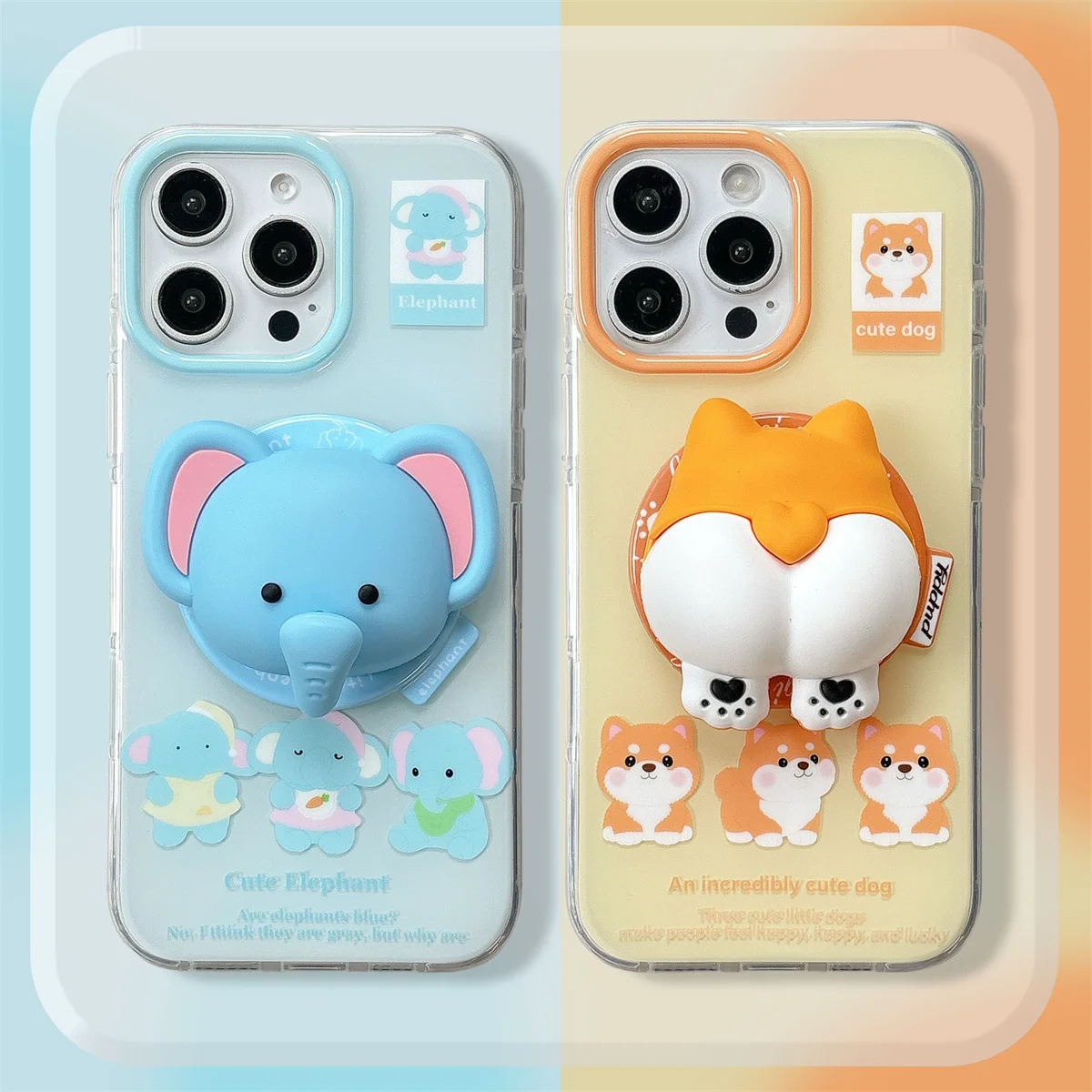 

Three Cute Elephants Bubble Butt Corgi Art Magnetic Attraction Bracket Phone Case For iPhone 14 15 16 Pro Max Anti Drop Case