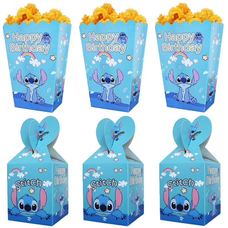 48/24/12PCS Disney Stitch Party Supplies Disposable Tableware Paper Candy Box Gift Box For Kids Birthday Party Decor Baby Shower