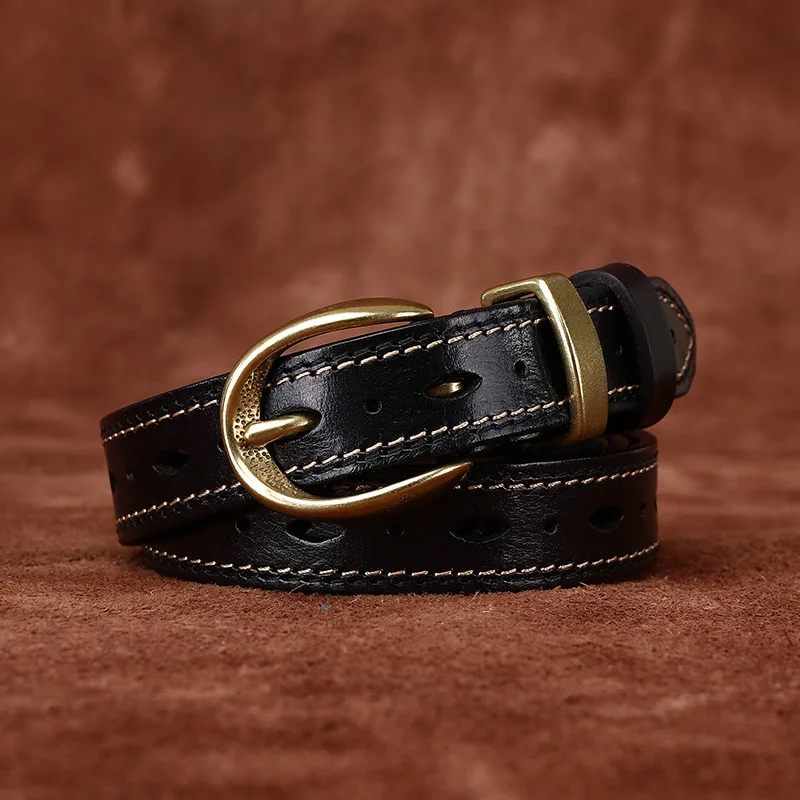 

2.3CM Wide Hollow Out Women's Retro Personalized Decorative Car Line Design Women's Genuine Leather Belt Top Layer Cowhide Belts