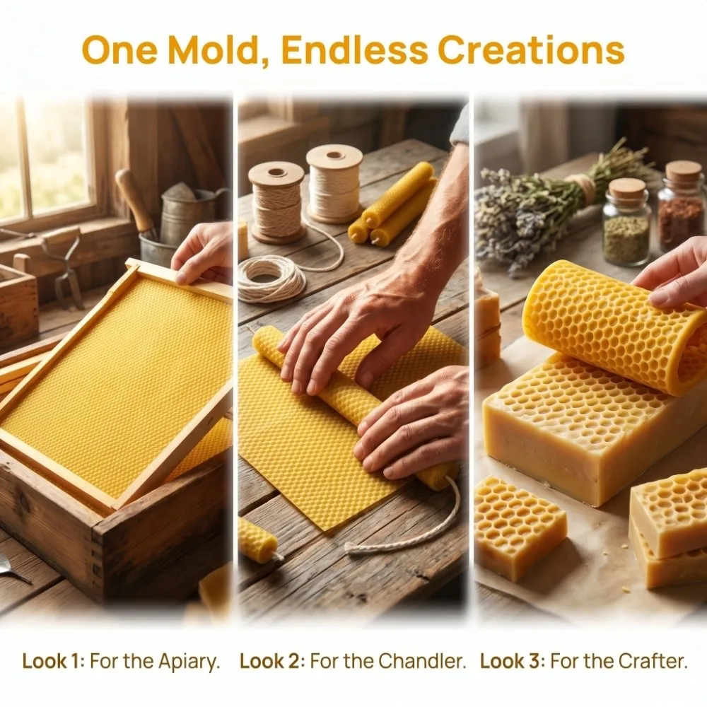 2-Piece Set Flexible Silicone Honeycomb Sheets Mold Non-Stick Surface Easy Release Beeswax Press Sheet Mold Reusable