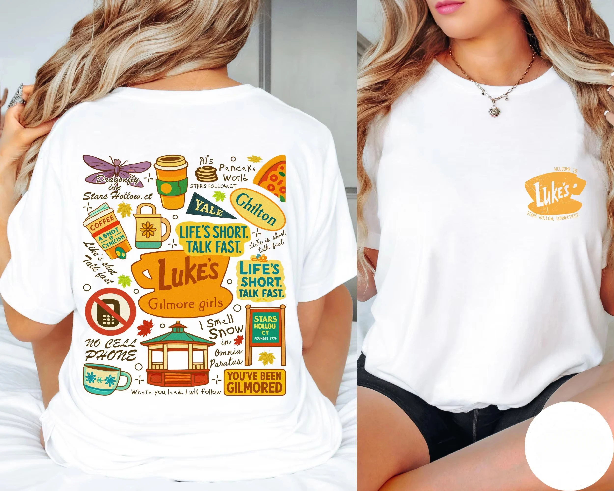 Vintage Gilmore Girls "Luke's Diner" Stars Hollow T-Shirt Baumwolle Grafik-Shirt Herren Damen Sommer Streetwear – Detail 3