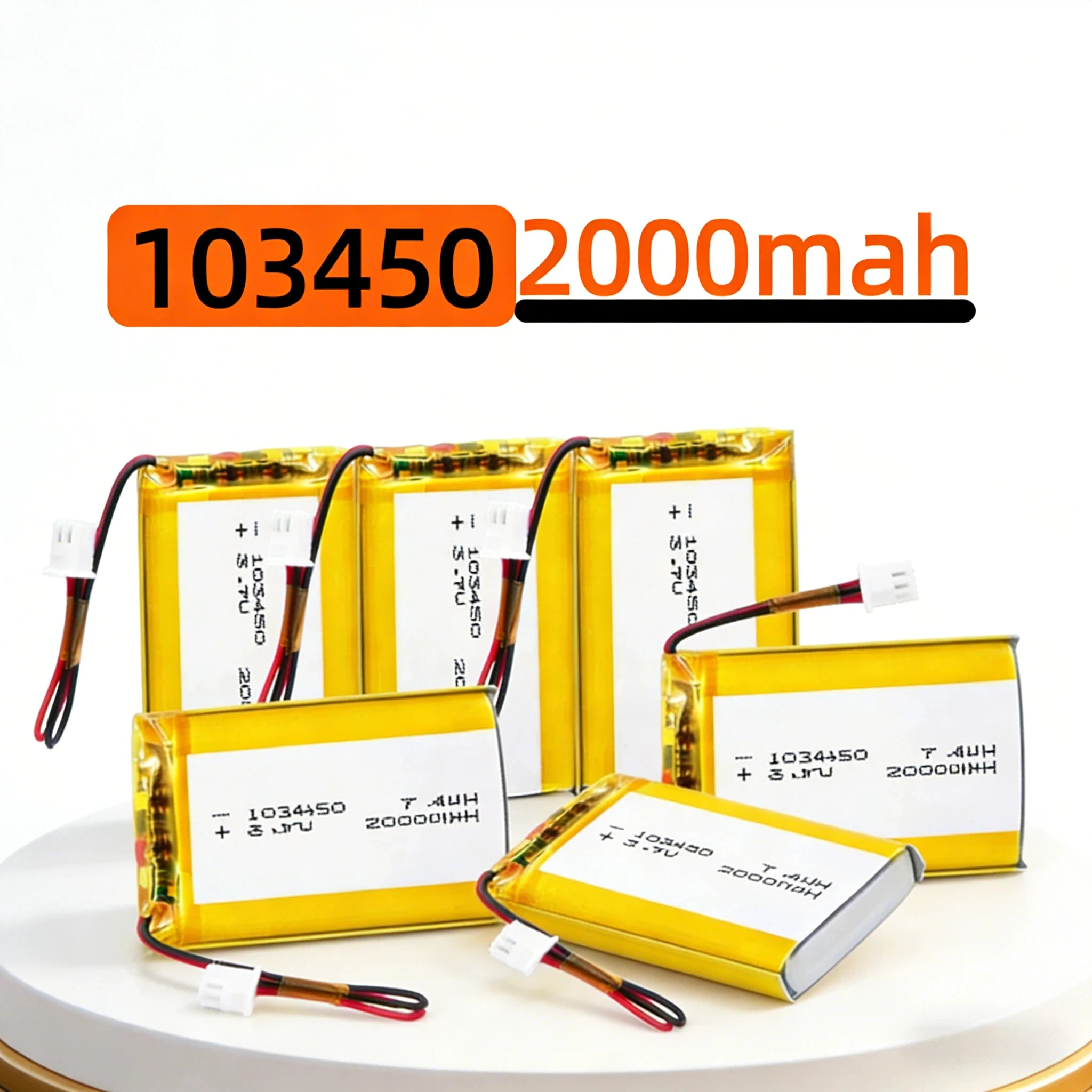 2000mAh 103450 Lithium Polymer Battery 3.7V with JST PH 2.0 Connector – Rechargeable Battery for RC Toys, Electronics