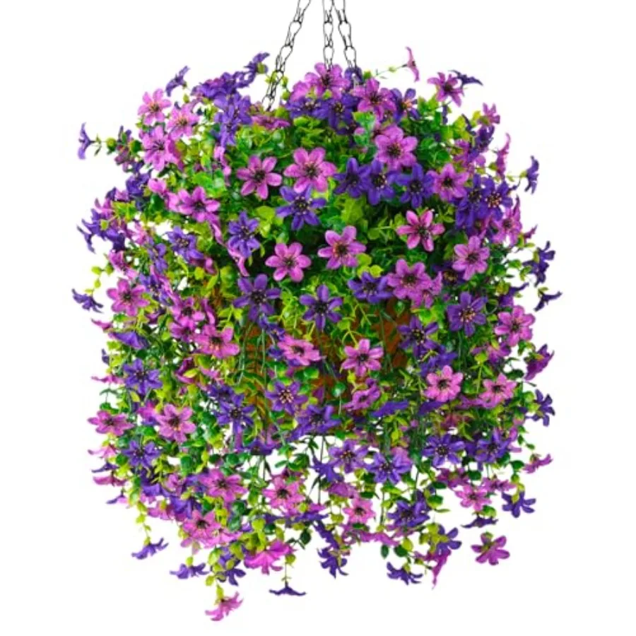 

Artificial Faux Hanging Flowers Plants Basket for Outdoor Outside Spring Summer Decoration, UV Resistant Fake Silk Daisy in Pla