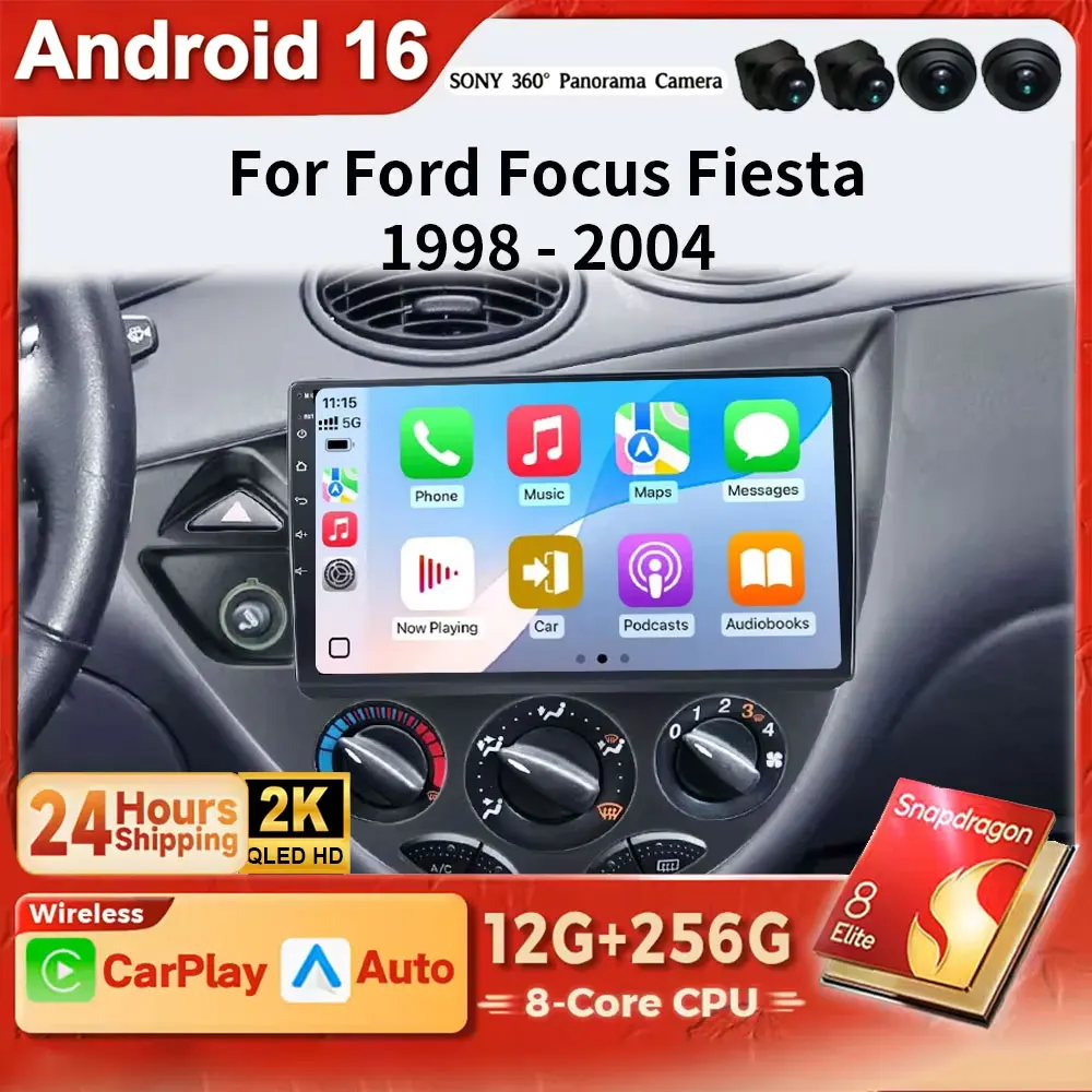 Android 16 2K QLED GPS Wireless CarPlay Auto Car Radio For Ford Fiesta 1995-2001 Focus MK1 1998-2004 GPS Multimedia 4G BT WIFI