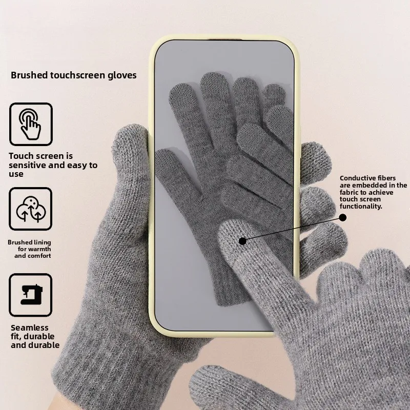 Winter Knitted Gloves Hat Scarf 3-Piece Set Wool Warm Breathable Hat Female Touchscreen Gloves Male