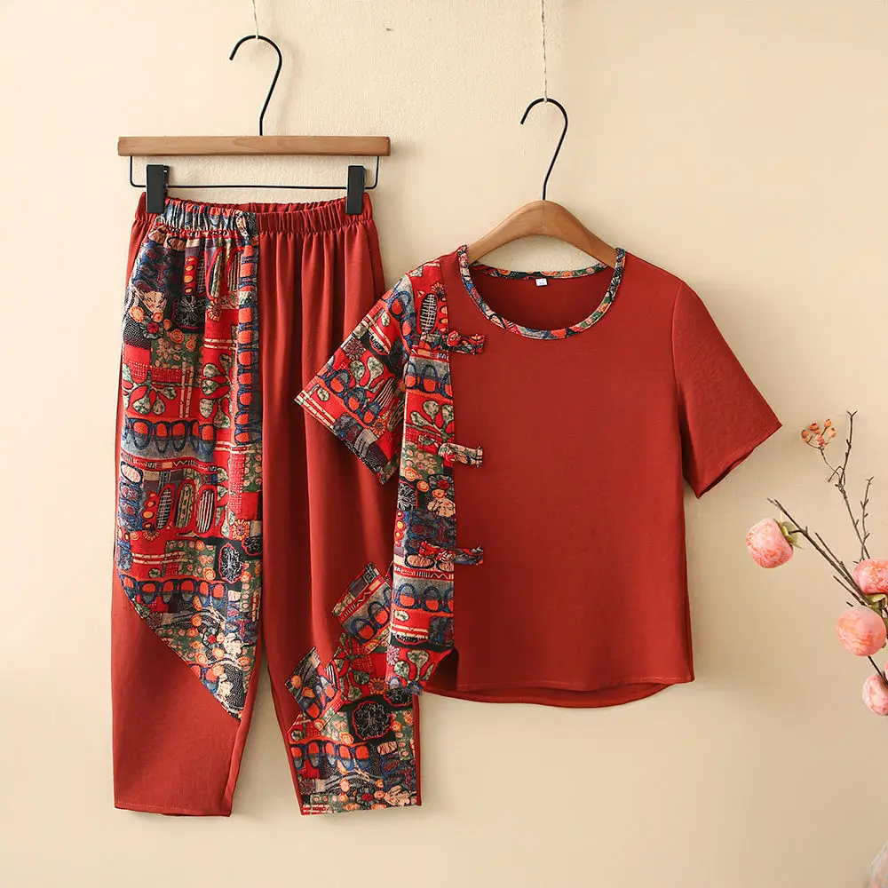 Ademende linnen zomerset voor dames Top en broek met korte mouwen Outfit Comfortabele katoenmix Loungekleding voor moeder oma