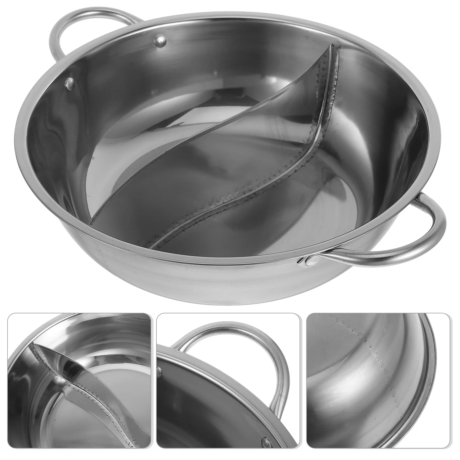 

Stainless Steel Divided Hot Pot Double Handle Two-Flavor Soup Pot For Home Kitchen Chinese Style Cooking Multi-Purpose Pan