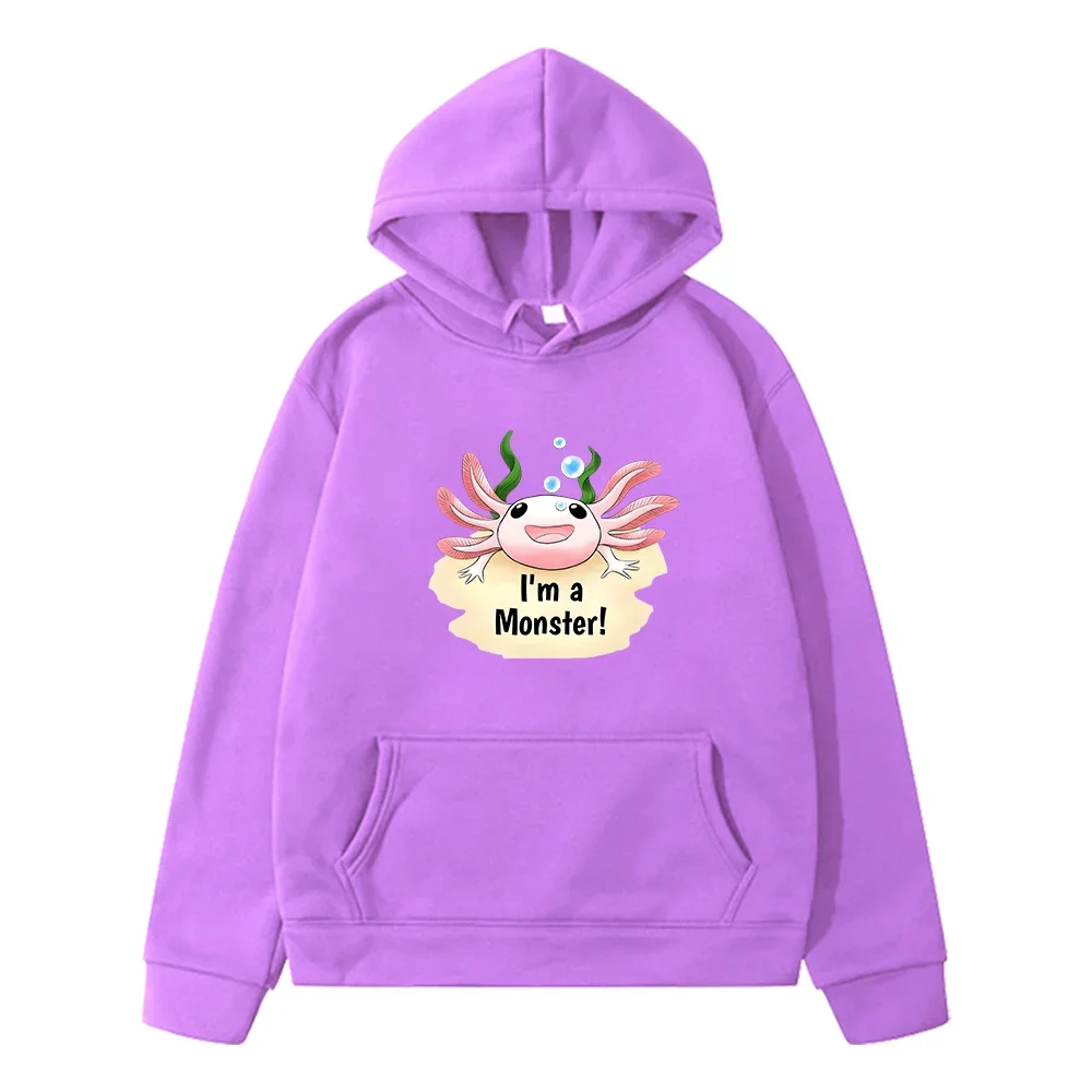 Axolotl Salute L Am A Monster Cartoon Gamer Funny Printed Sweatshirts Kids Clothes Boys Girl Sportwear Y2k Tops Winter Pullovers