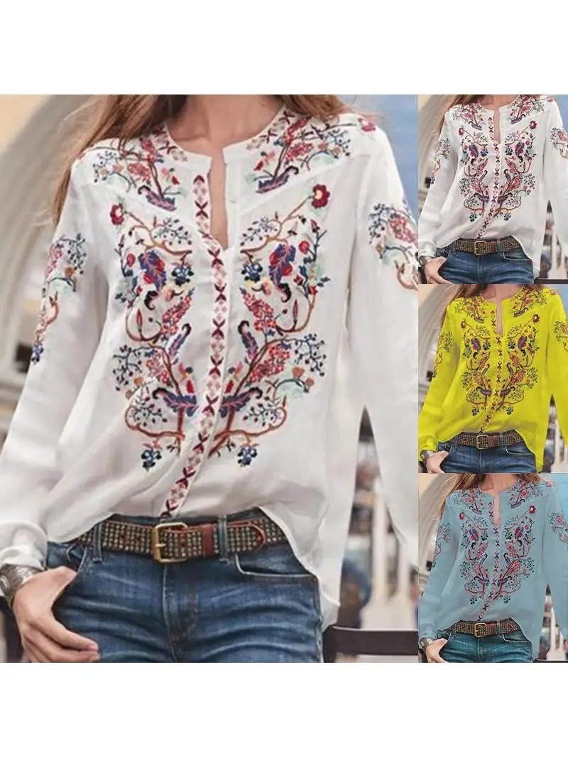 

Long Sve Stand Collar Printed irt Top Polyester Fiber Autumn Season ex Basic Home Clothes Underwear