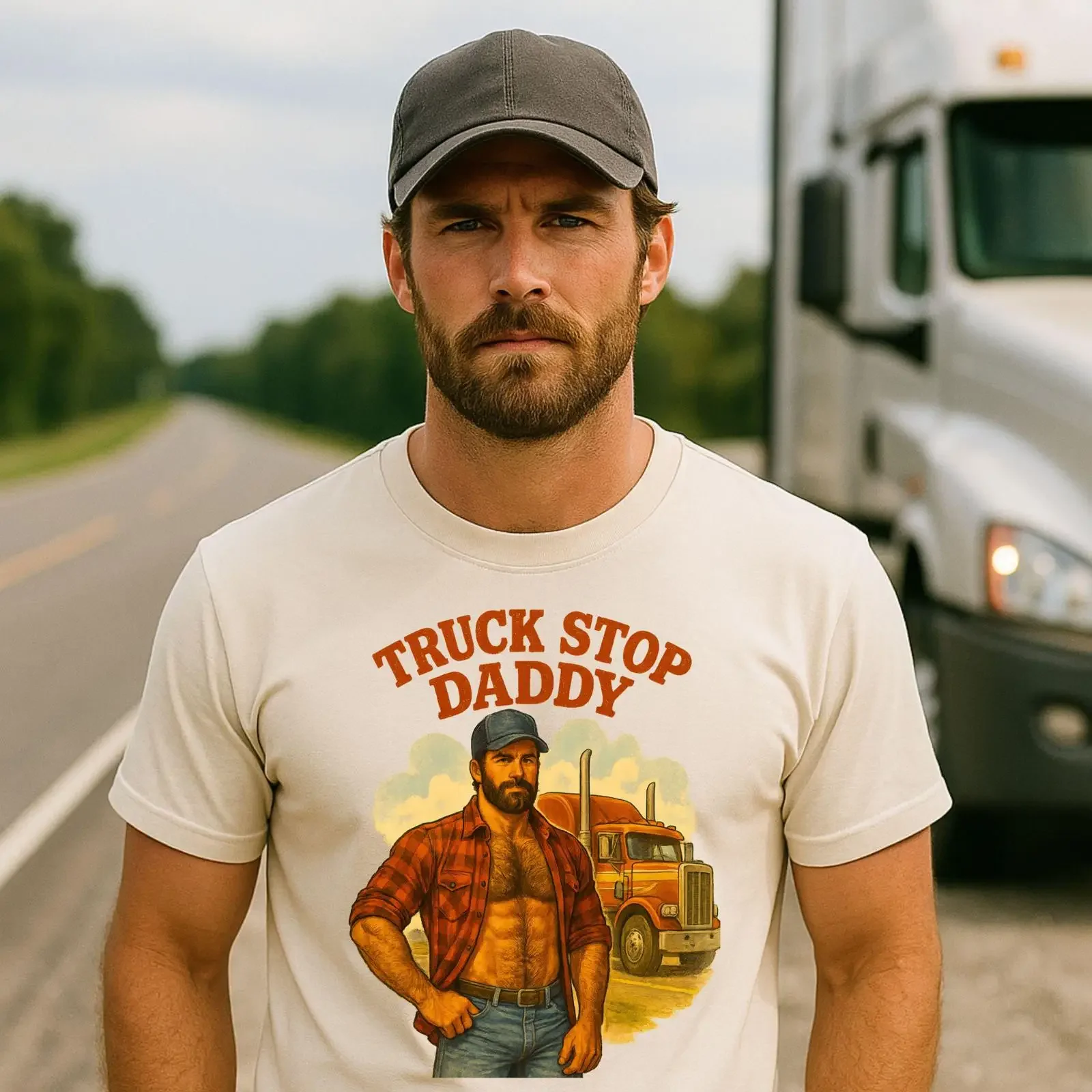 Truck Stop Daddy T Shirt Gay Muscle Fetish vintage Washed Slightly streetwear Top For Everyday Wear Breathable Casual Unisex