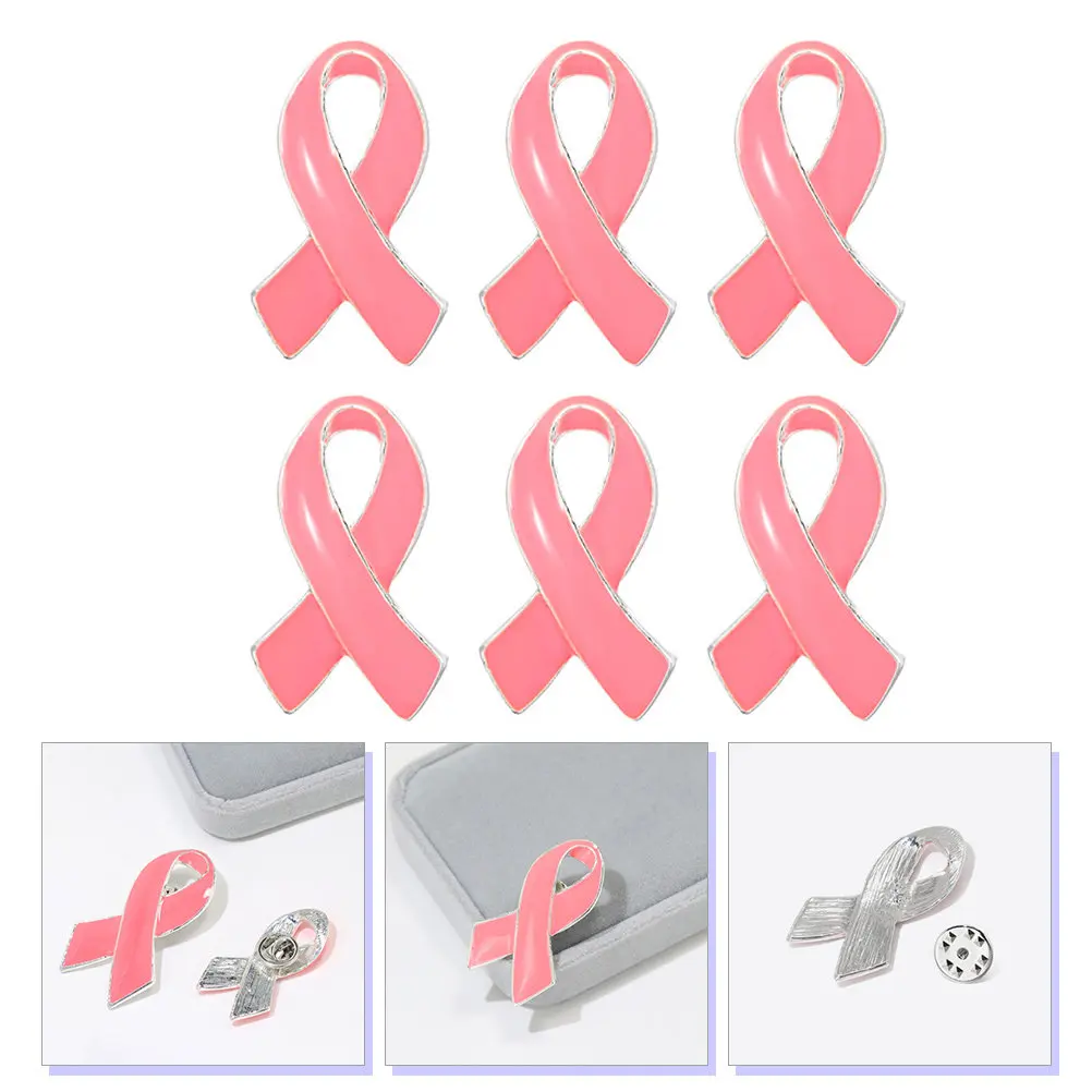 6 Pcs Breast Cancer Awareness Ribbon Brooch for Women Decorative Female