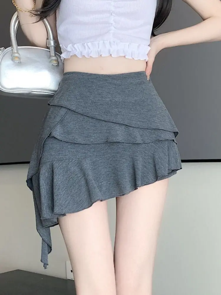 

Sweet and Versatile Irregular Cake Skirt Women's Summer Anti glare Wrapped Hip Short Skirt High Waist A-line Half skirt