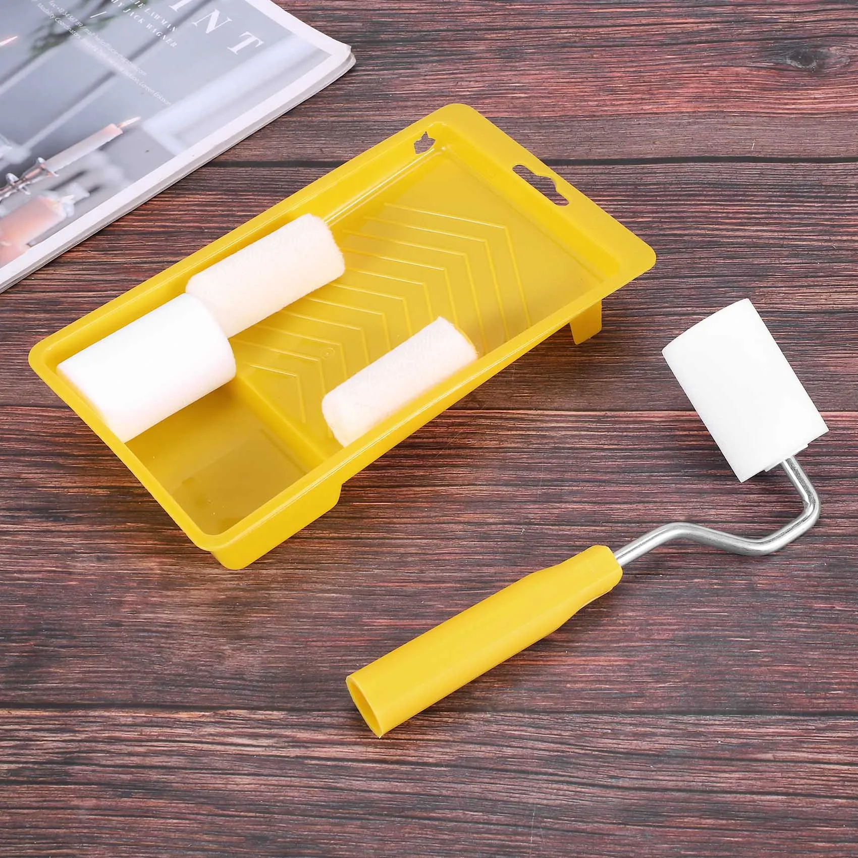 Activity 6Pcs Mini Foam Paint Roller Painting Decorating Kit 2 Inch Small Paint Roller Tray Set for Wall Painting Repair Brush