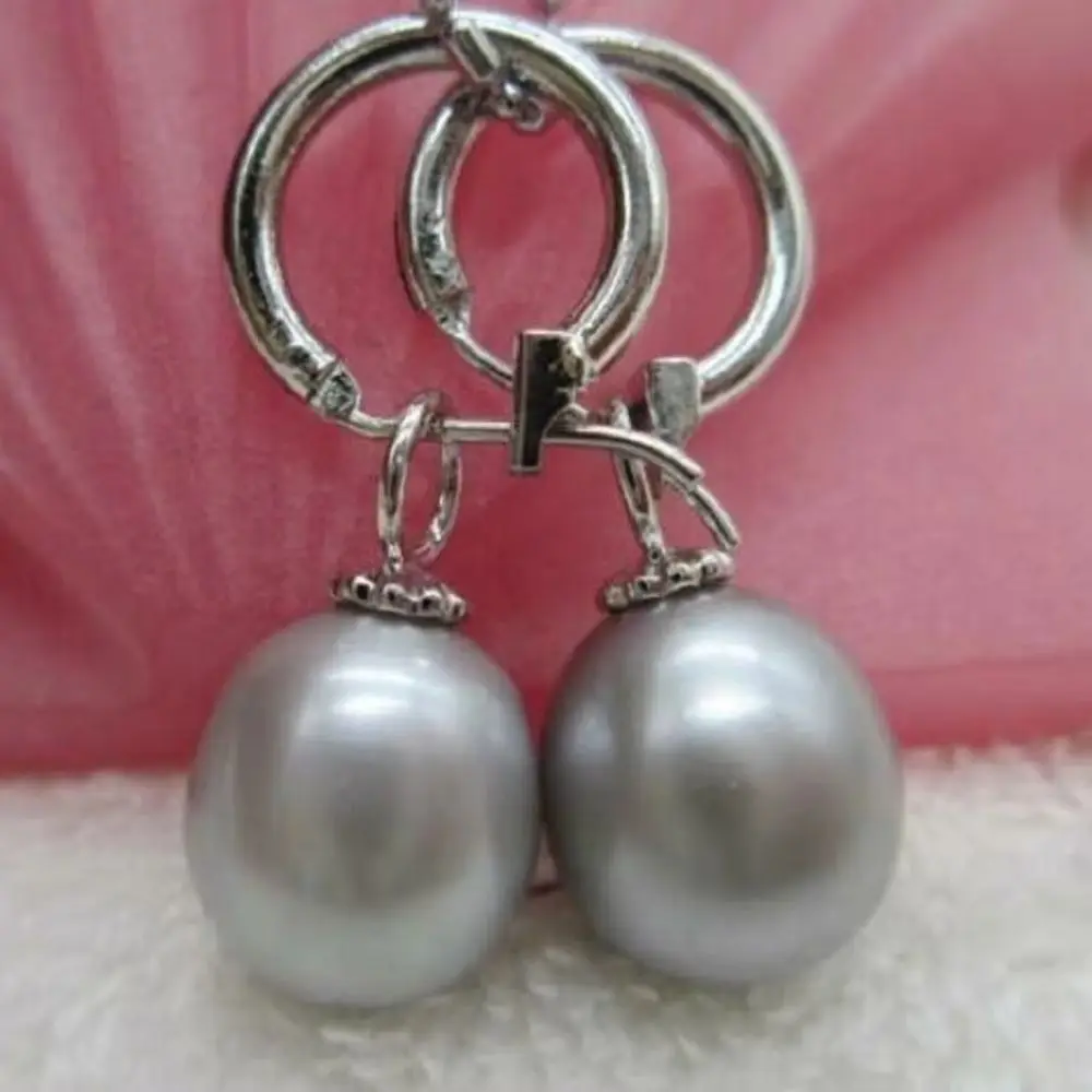 AAA 9-10mm South Sea Gray Natural Pearl Earring 14k White Gold Freeshippings Items