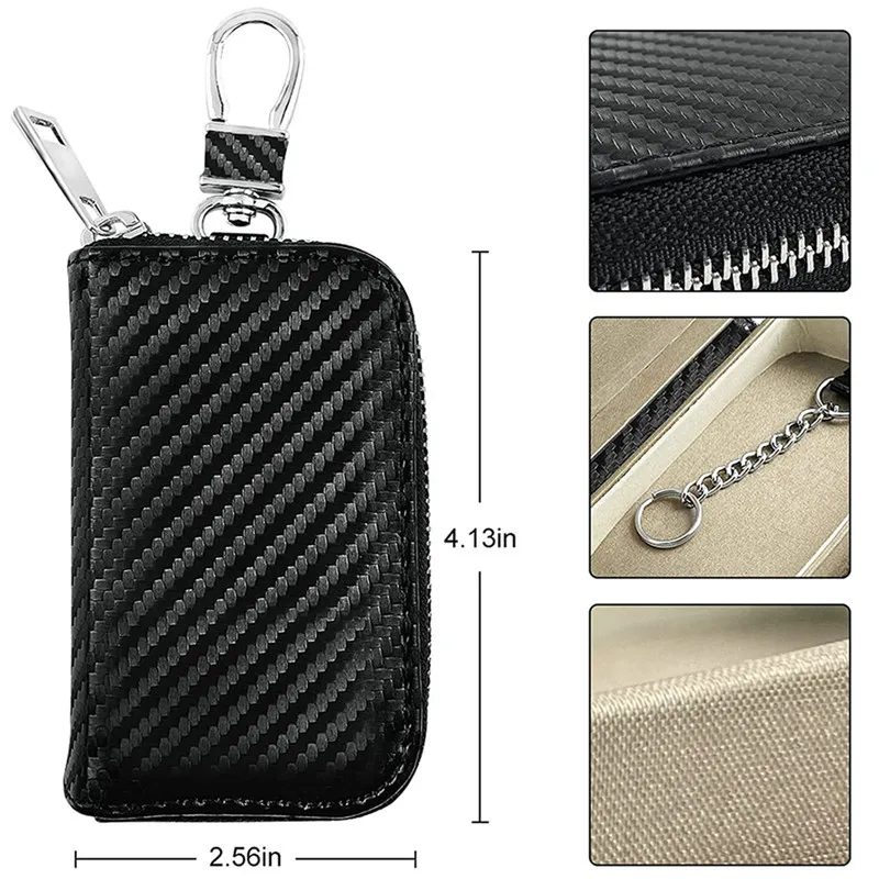 Car Key Signal Blocker Bag RFID Shielded Signal Zipper Case PU Leather Anti-Hacking Anti-Theft Key Fob Pouch Box