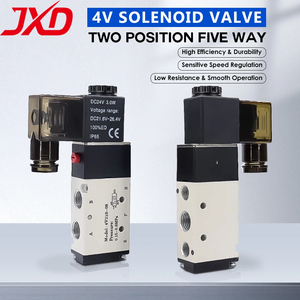 

JXD Cylinder Solenoid Valve 4V210-06/08: 2/5 Way (Two-Position Five-Way) Coil-Controlled Pneumatic Valve, Pneumatic Directional