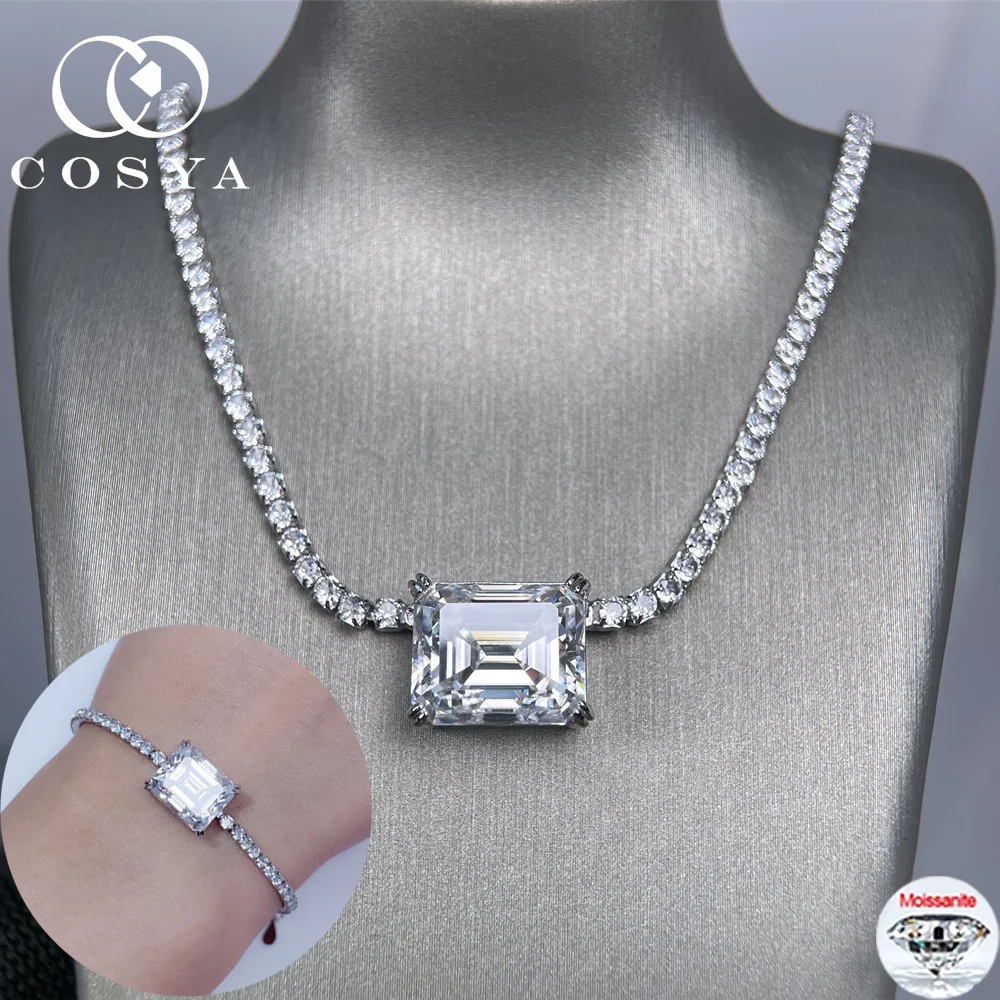 

COSYA 8CT 10*14mm Emerald Cut Moissanite Necklace/Bracelet For Women 100% S925 Silver D Color Lab Diamond Wedding Fine Jewelry