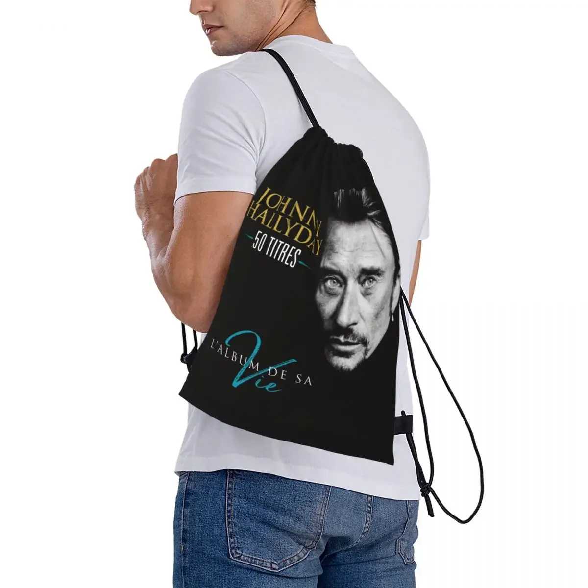 Sacs à dos Johnny Hallyday pour étudiants, sacs à cordon de proximité portables décontractés, sac à chaussures de poche Bundle, sac à livres de voyage