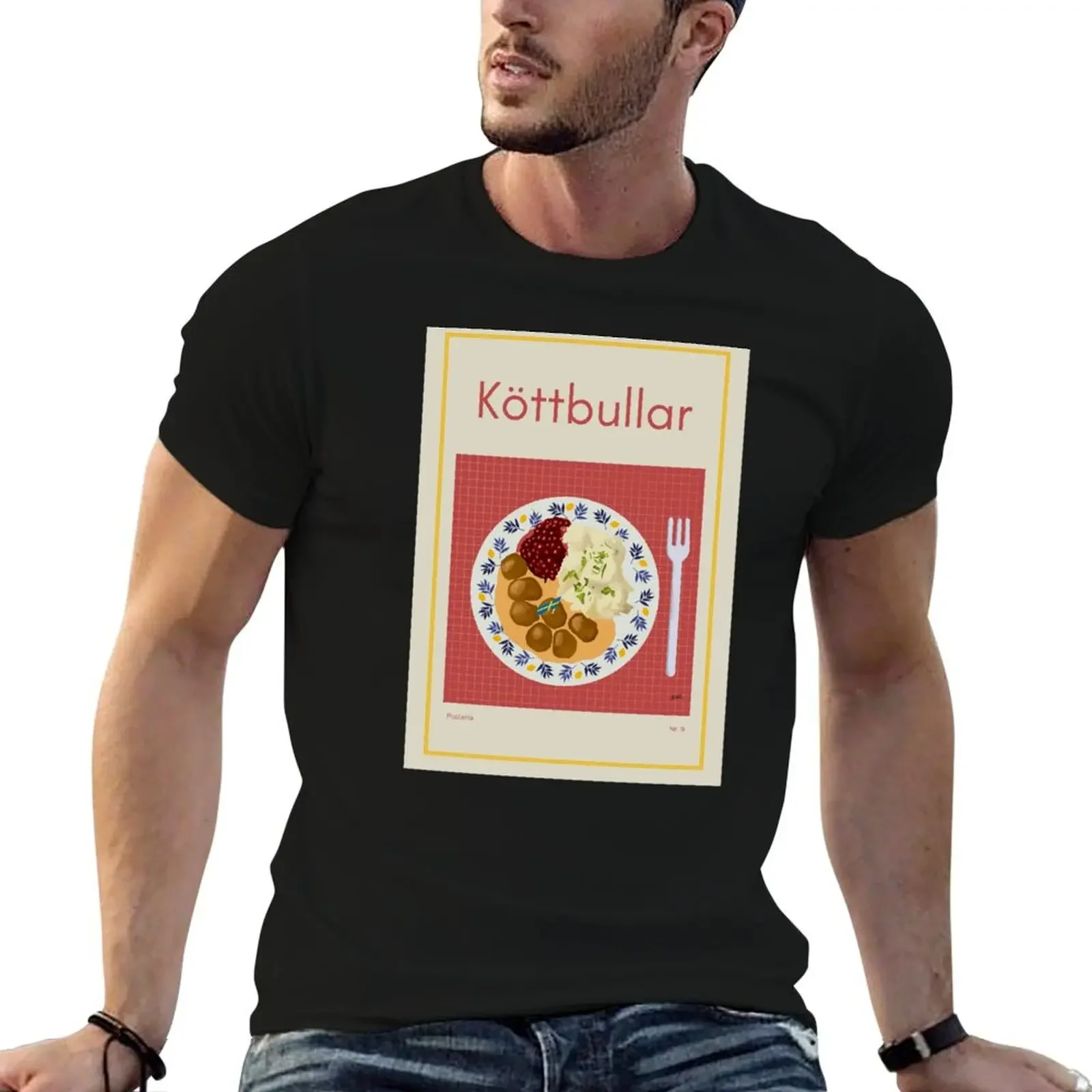 K?TTBULLAR illustration with meatballs, cream sauce, cranberries and mashed potatoes T-Shirt anime cute clothes clothes for men