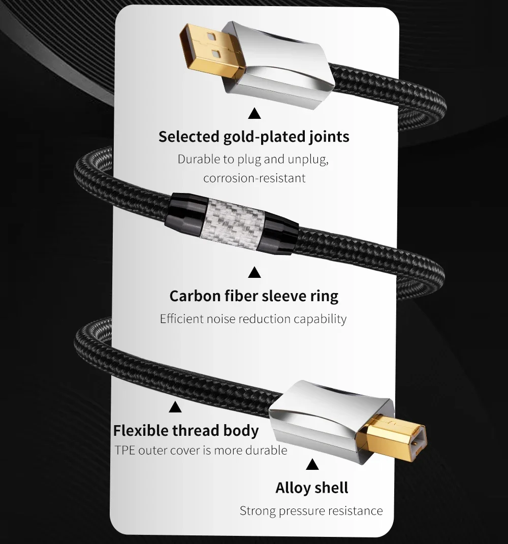 Hifi USB Cable High Quality 6N Silver Plated Type A to Type B HiFi Audio DAC Player Cable Printer Data Wire A-B usb Cable