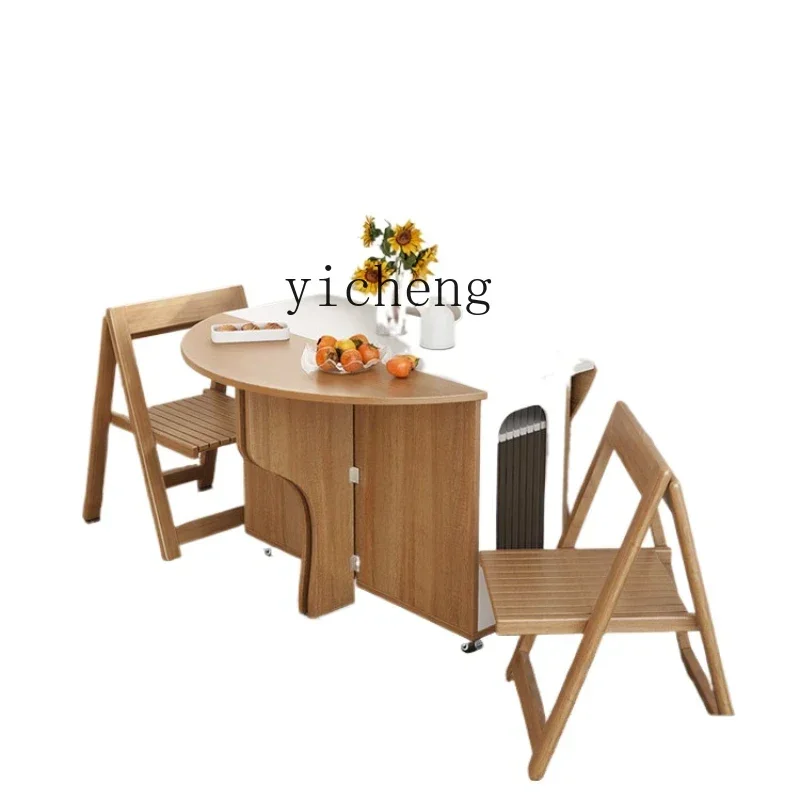 

ZC household round dining table simple multi-function mobile storage folding table and chair combination
