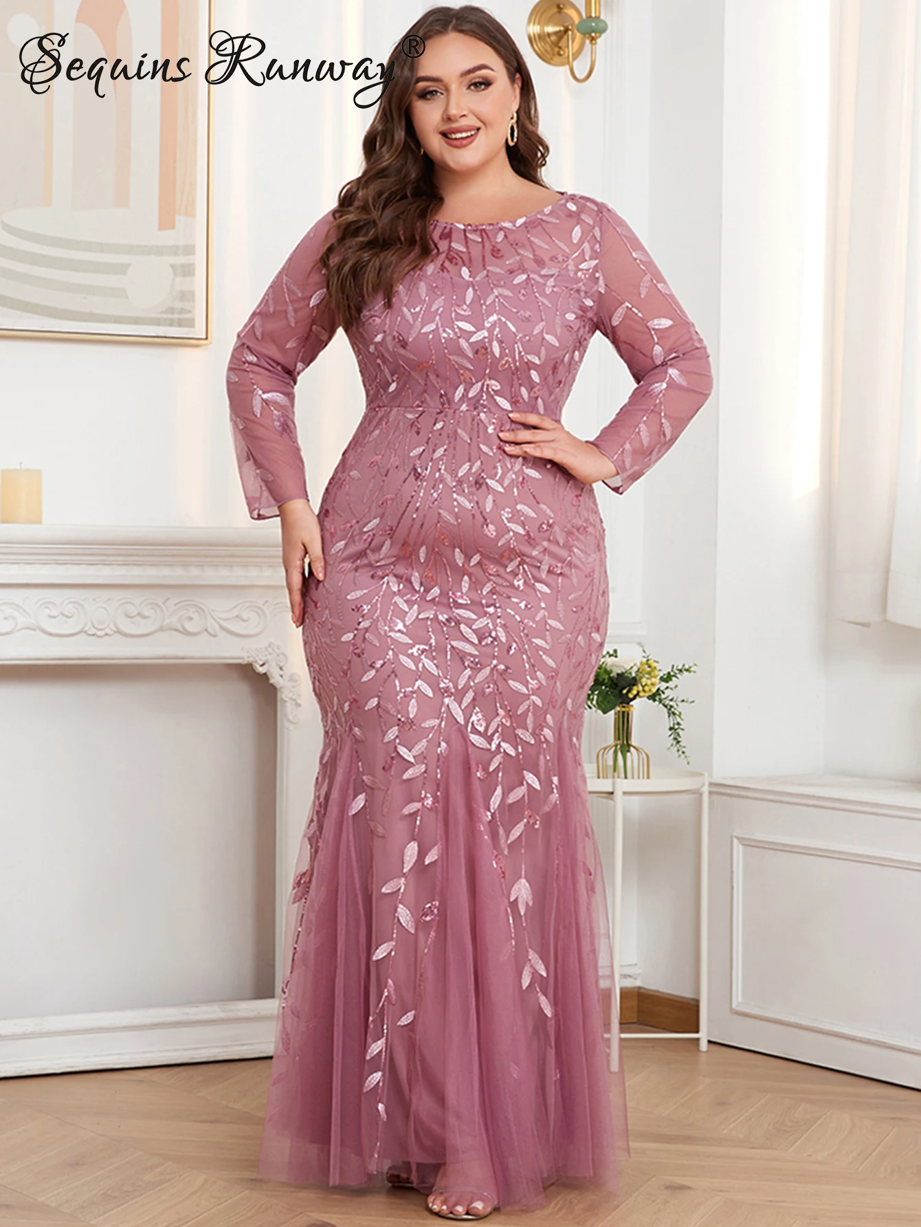 Sexy pink see through maxi sequin summer dress women elegant mesh bridesmaid party dresses long sleeve evening dresses vestidos