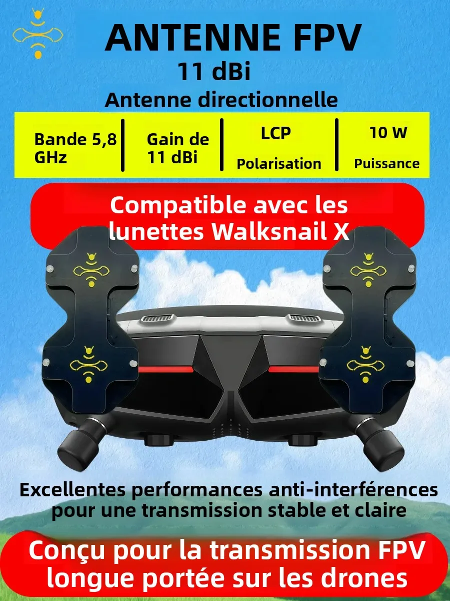 Antenne directionnelle à panneau LHCP 5,8 GHz à gain élevé 11dBi pour drone FPV longue portée, compatible avec les lunettes Walksnail Goggles X et Avatar VRX