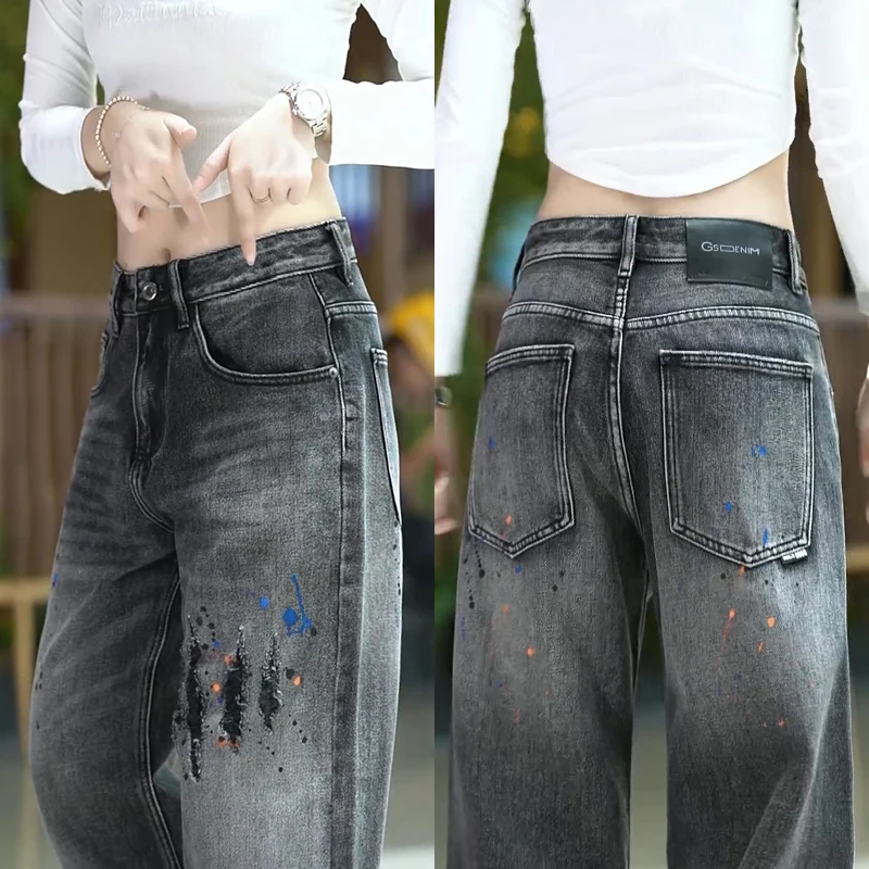 

Новые мужские джинсы прямого кроя в стиле High-End American Sle, свободного кроя, с персонализированным принтом, модные универсальные длинные брюки