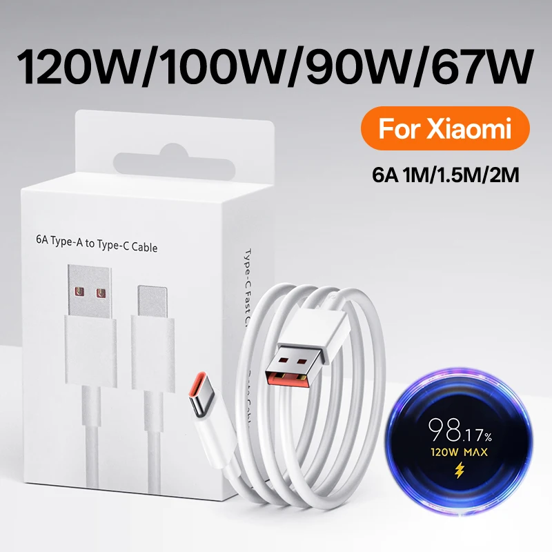 For Xiaomi 120W 90W 67W 6A USB Type C Cable Turbo Charger Cable for Mi 17 15 Ultra 15T 14 13 12 Redmi Note 15 14 POCO F7 F8 X7