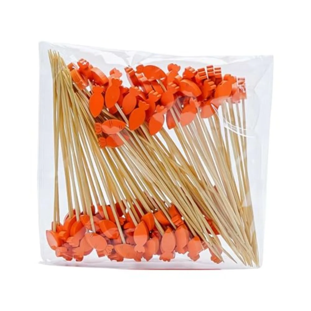 100Pcs/Set Easter Toothpicks Bunny Carrots Multifunctional Cocktail Picks Disposable Fruit Salad Bamboo Sticks