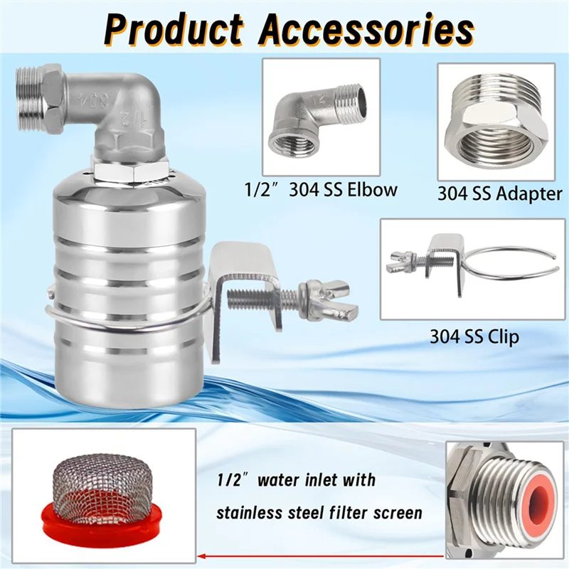 

Набор ABJI-3 от 1/2 до 3/4 дюйма, поплавковый клапан для воды, полностью автоматический поплавковый клапан с регулятором уровня воды из нержавеющей стали