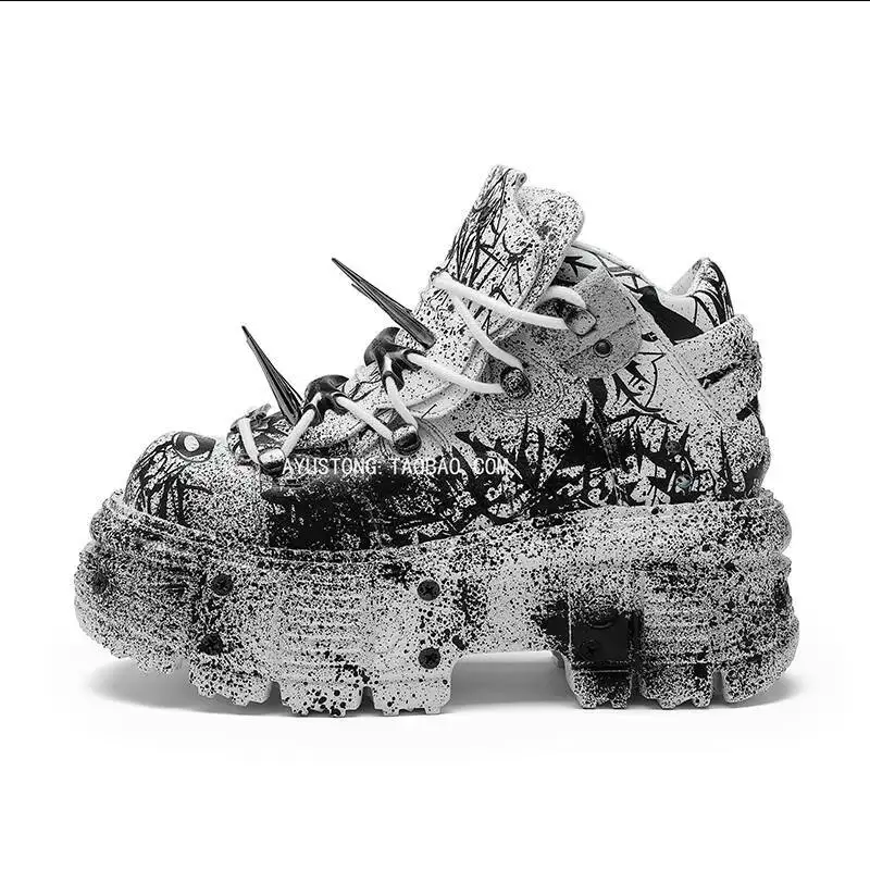 أحذية كلاسيكية من المعدن الثقيل ونعل سميك على الجدران فاسق أحذية جلدية مرتفعة كاجوال للرجال والنساء أحذية للأب كعكة إسفنجية بمقدمة كبيرة #3