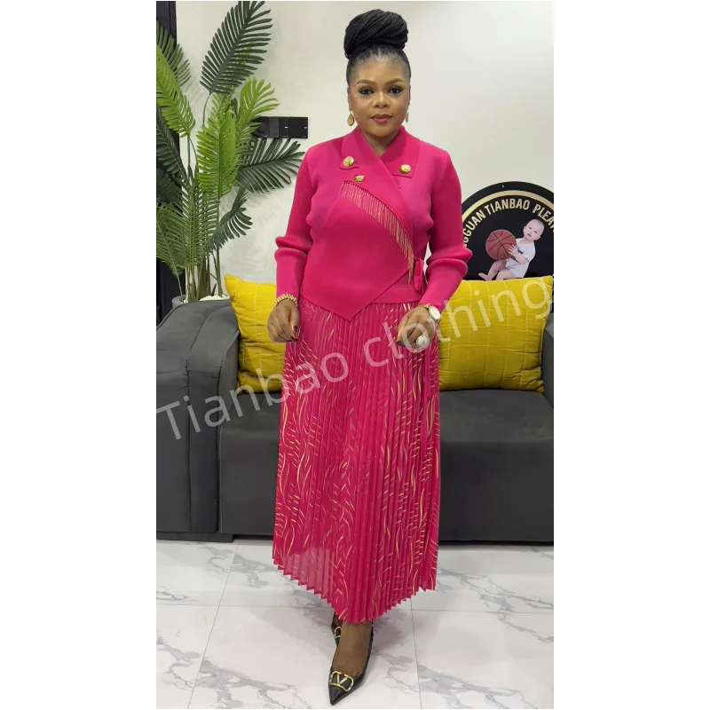 Miyake Pleated Dress for Women 2025 New Gold-pinched Tassel Lapel Tie Loose Large Size Women's Pleated Skirt