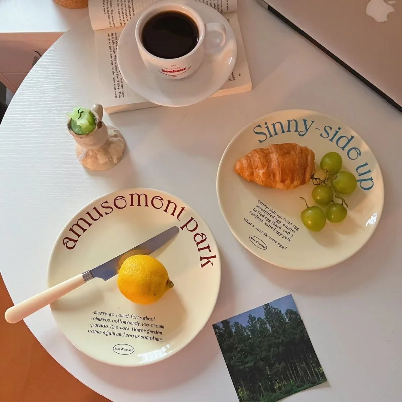 

French Western Plate Ceramic Cake and Dessert Spaghetti Plate Chic Breakfast Korean Style Retro Beige Salad Dinner Plates
