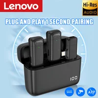 Lenovo-micrófono Lavalier inalámbrico, estuche de carga, micrófono portátil, grabación de Audio y vídeo para iPhone, Android, Notebook, micrófono para juegos en vivo
