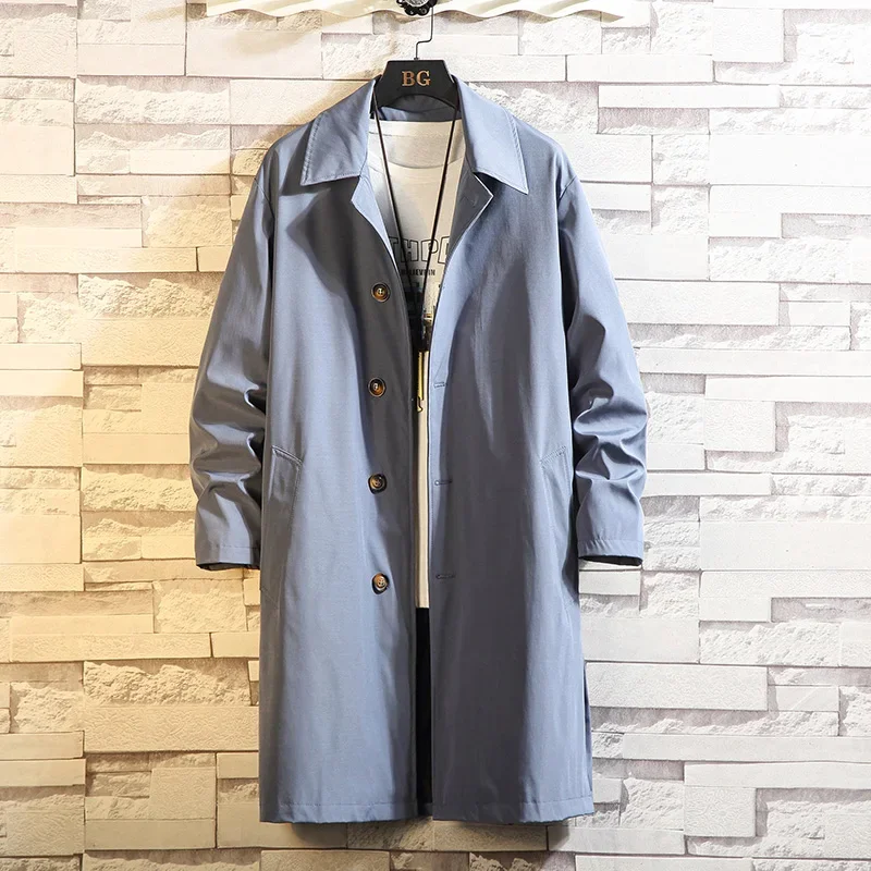 Spring Men Trench Design Solid Color Breasted Oversize Leisure Teen Long Coats Outwear Hombre Korean Style Windbreaker